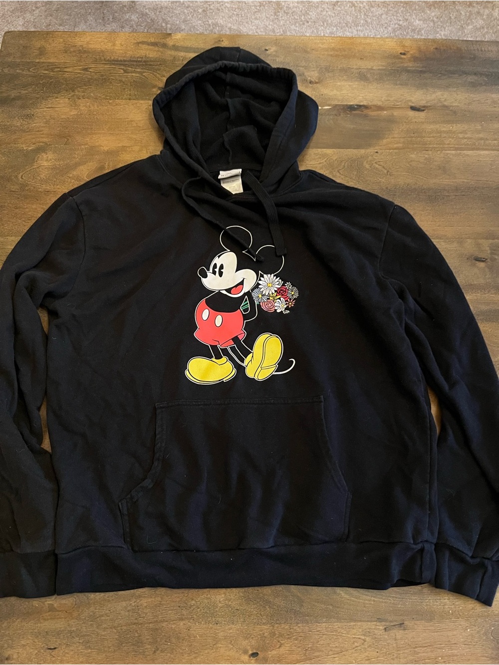 Disney Mickey Mouse Floral Bouquet Black Pullover Hoodie XL